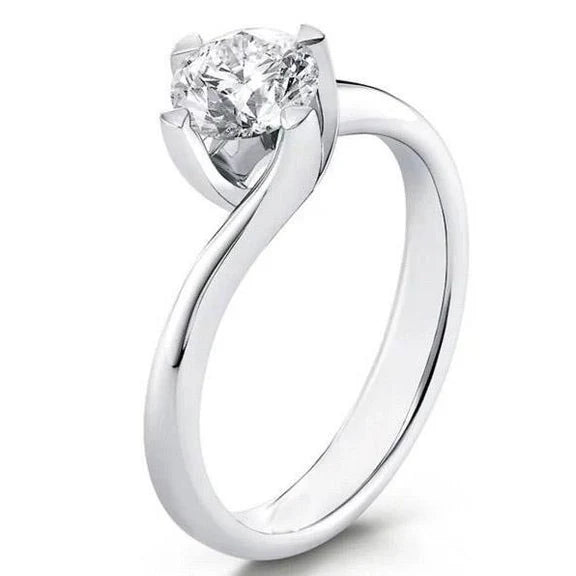 Bague De Mariage Réel Diamant Solitaire Sertie Griffes 1 Carat Or Blanc 14K