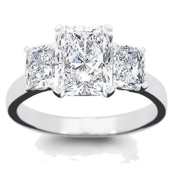 Bague De Mariage Réel Diamant Taille Radiante 3 Pierres De 4.50 ct En Or Blanc 14K