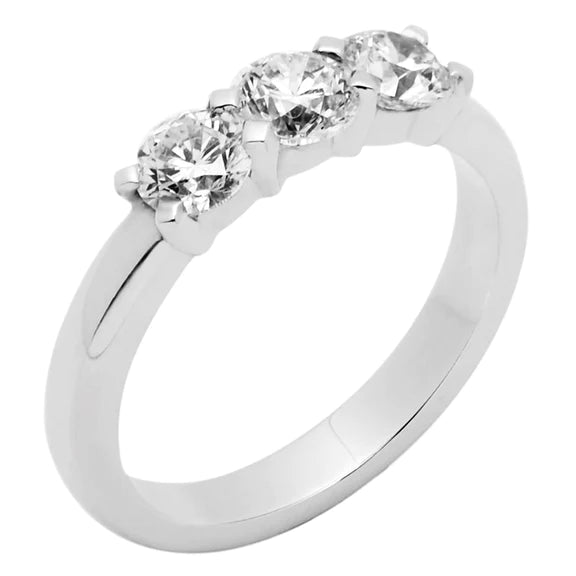 Bague De Mariage Réel Diamants Coupe Ronde 3 Pierres De 2.25 Ct En Or Blanc 14K