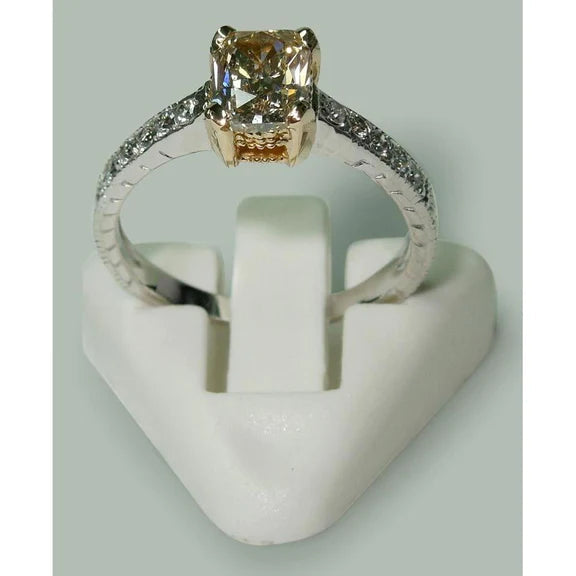 Bague De Mariage Réel Diamants Radiants Et Ronds 1.60 Ct En Or Bicolore