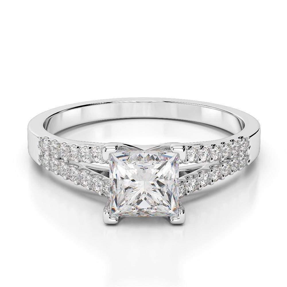 Bague De Mariage Réel Diamants Taille Princesse Et Ronds De 2.45 Ct Avec Tige Fendue