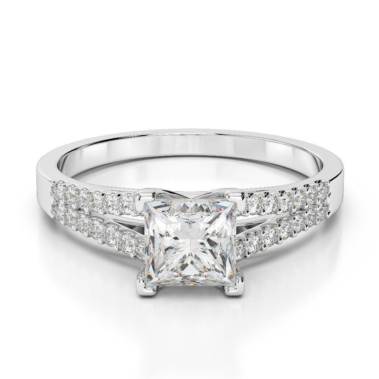 Bague De Mariage Réel Diamants Taille Princesse Et Ronds De 2.45 Ct Avec Tige Fendue