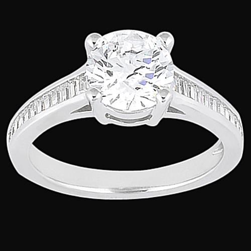Bague De Mariage Ronde De 2.31 Carats Avec Réel Diamants Baguettes En Or Blanc