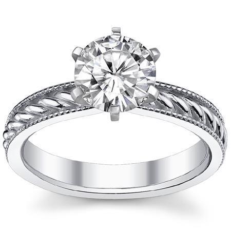 Bague De Mariage Ronde De Style Vintage Avec Réel Diamant Solitaire 2 Ct