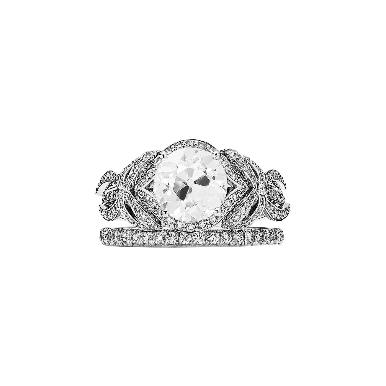 Bague De Mariage Sertie De Naturel Diamants Ronds Taille Ancienne Style Ruban 3.25 Carats