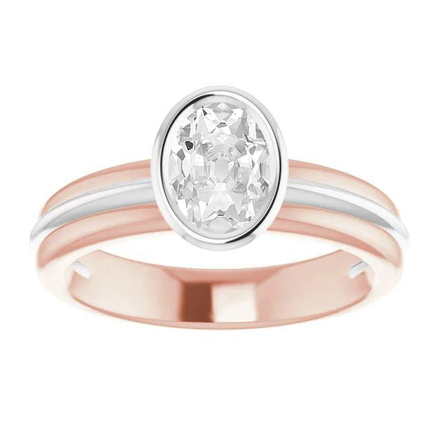 Bague De Mariage Solitaire En Or 14 Carats Véritable Diamant Taille Ancienne Ovale 3 Carats