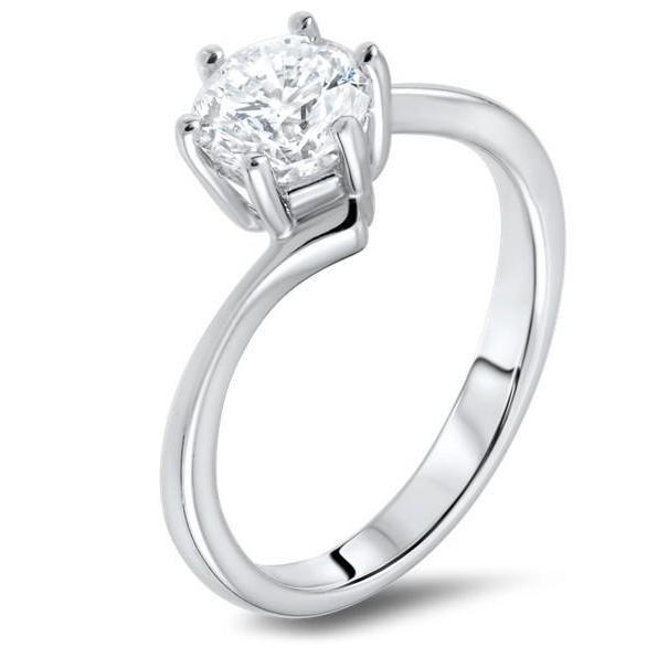 Bague De Mariage Solitaire En Or Blanc De 1.60 Ct Avec Réel Diamants Taillés Ronds