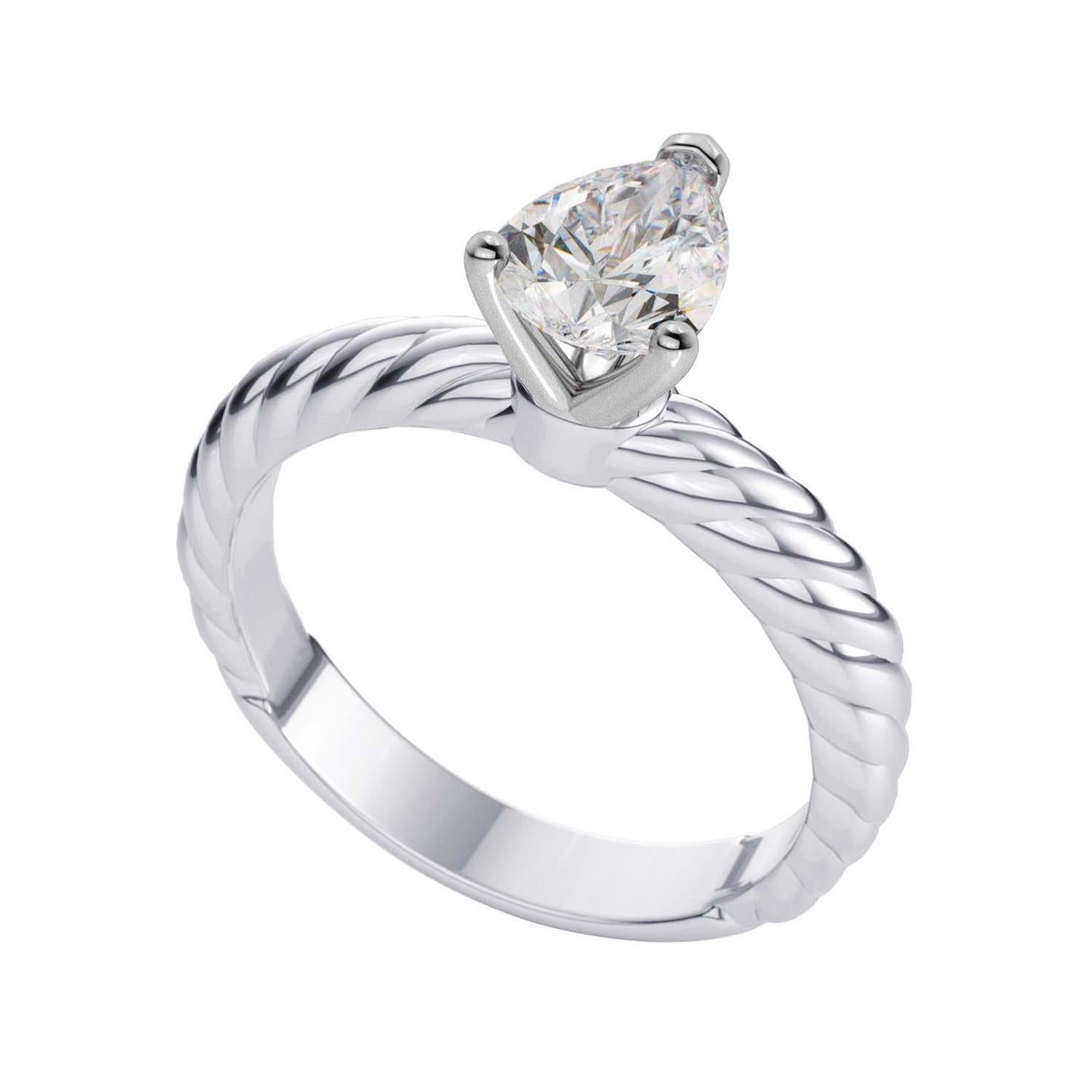 Bague De Mariage Solitaire Poire Réel Diamant 1.50 Carat Tige Style Corde
