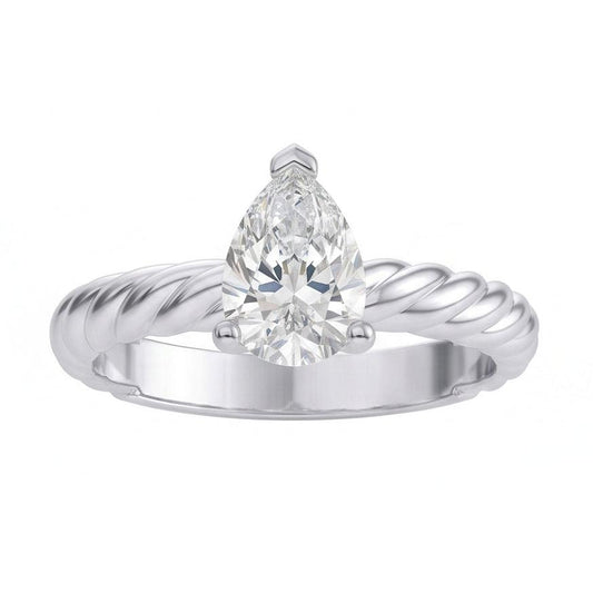 Bague De Mariage Solitaire Poire Réel Diamant Naturels Extraits des Mines ( et non cultivés en laboratoire ) 1.50 Carat Tige Style Corde