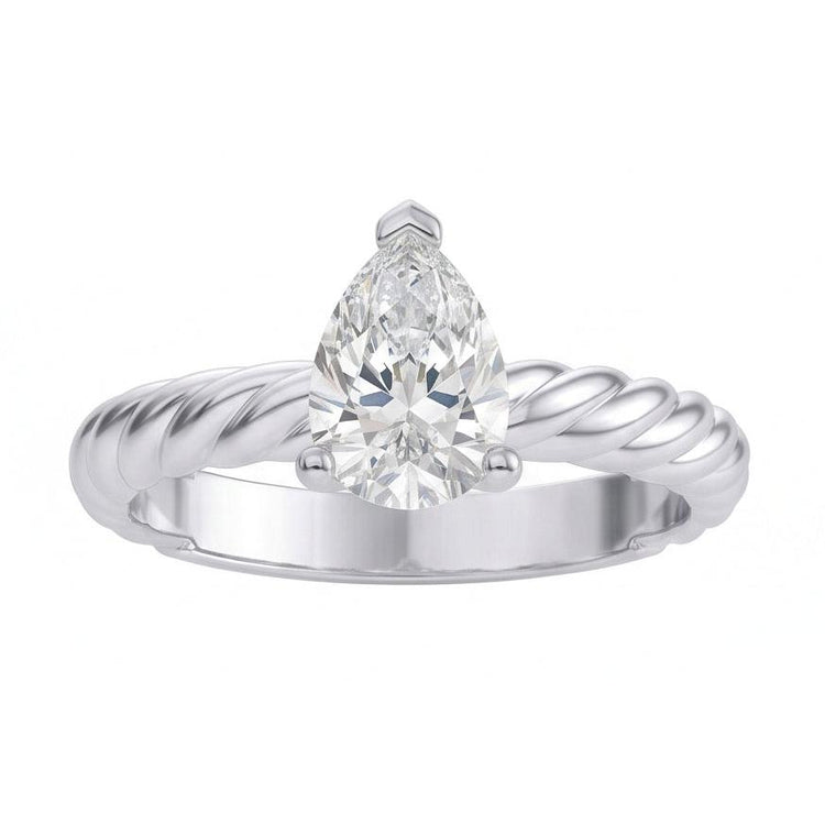 Bague De Mariage Solitaire Poire Réel Diamant Naturels Extraits des Mines ( et non cultivés en laboratoire ) 1.50 Carat Tige Style Corde