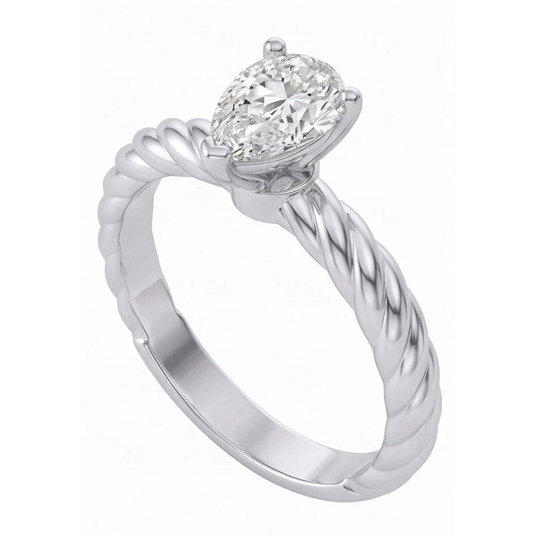 Bague De Mariage Solitaire Poire Réel Diamant Naturels Extraits des Mines ( et non cultivés en laboratoire ) 1.50 Carat Tige Style Corde
