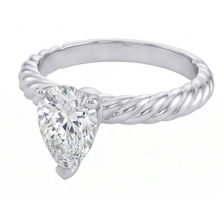 Bague De Mariage Solitaire Poire Réel Diamant Naturels Extraits des Mines ( et non cultivés en laboratoire ) 1.50 Carat Tige Style Corde
