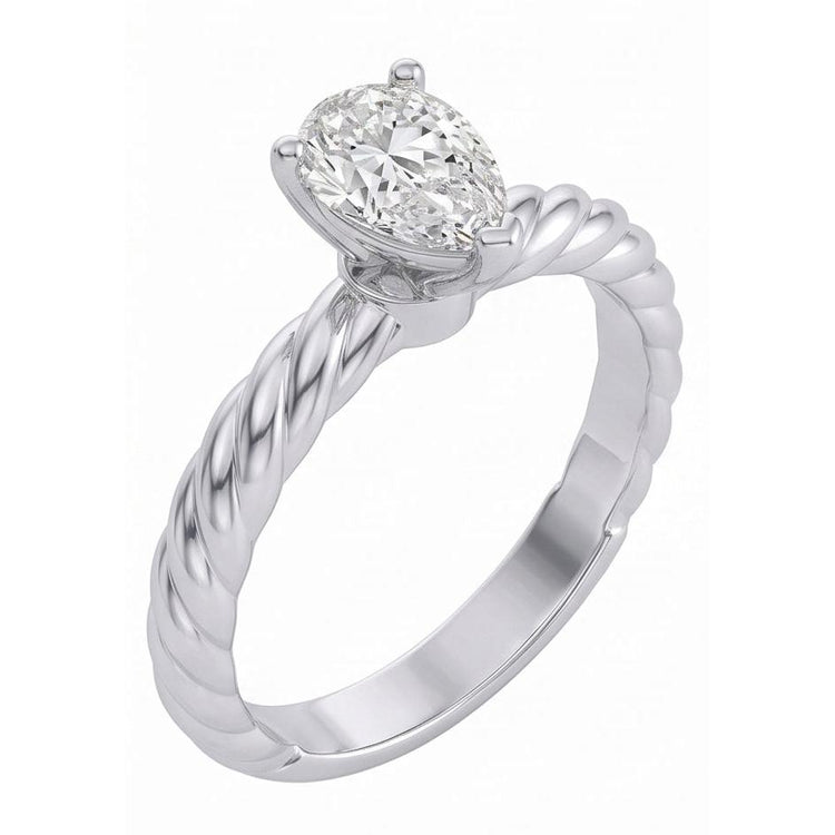 Bague De Mariage Solitaire Poire Réel Diamant Naturels Extraits des Mines ( et non cultivés en laboratoire ) 1.50 Carat Tige Style Corde