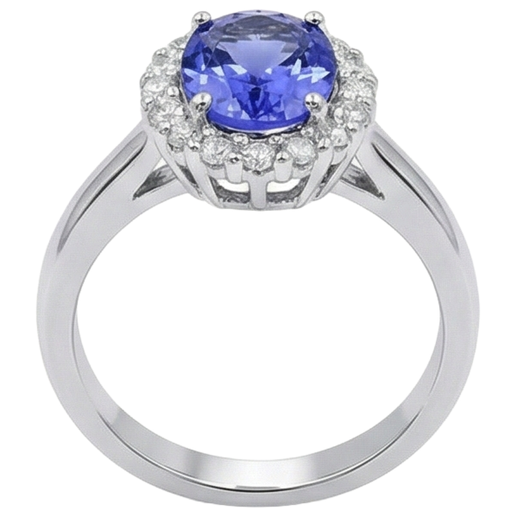 naturel oval tanzanite 3.70carats bague vue de dessus