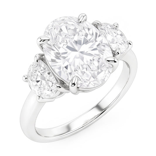 Bague De Mariage Trois Pierres Naturel Diamants Naturels Extraits des Mines ( et non cultivés en laboratoire ) Ovales 9 Carats Or Blanc 14K
