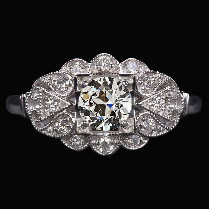 Bague De Mariage Véritable Diamant Rond Taille Ancienne Style Antique 6.25 Carats Millegrain
