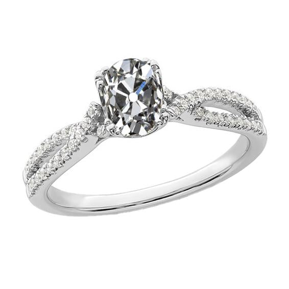Bague De Mariage Véritable Diamant Taille Ancienne Ronde Et Ovale 4 Carats Tige Fendue