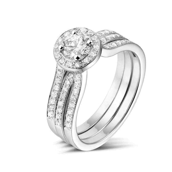 Bague De Mariagen En Réel Diamant Brillant Sertie D'une Tige Fendue En Or Blanc 14 Carats