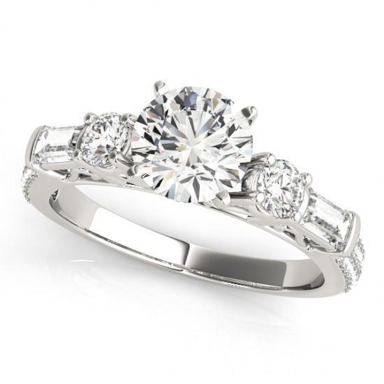 Bague De Naturel Diamant Fiançailles Fantaisie 5 Pierres Rondes Et Baguettes 3.0 Carats WG 14K
