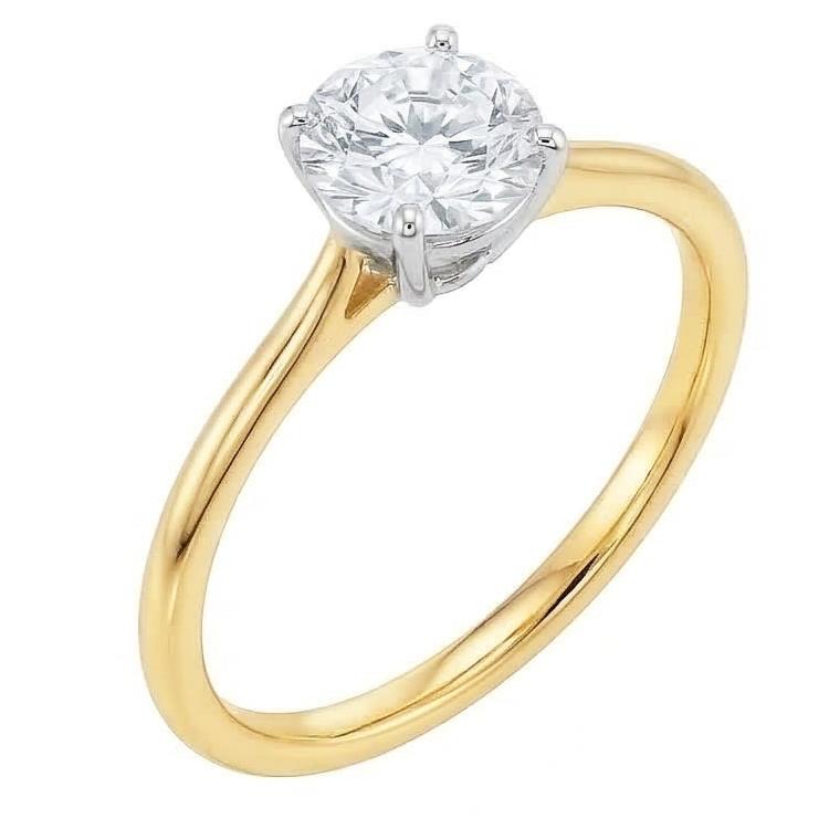 Bague De Promesse Réel Diamant Naturels Extraits des Mines ( et non cultivés en laboratoire ) Solitaire Coupe Ronde 1 Carat Or Jaune 14K