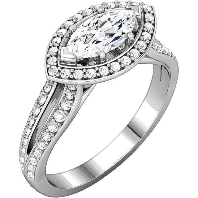 Bague De Réel Diamant Fiançailles Style Halo Marquise En Or Blanc 14K 1.75 Carats