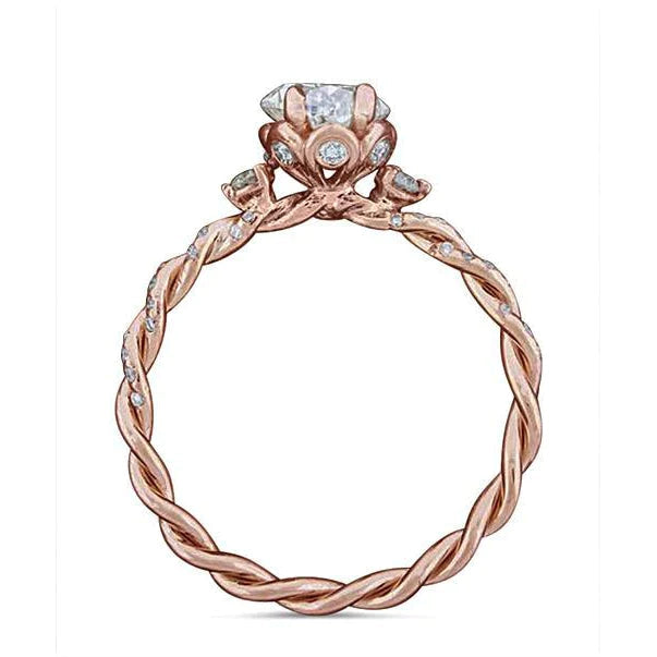 Bague De Réel Diamant Mariage Ovale A Griffes D'aigle Style Corde En Or Rose 14 Carats 2,15 Ct