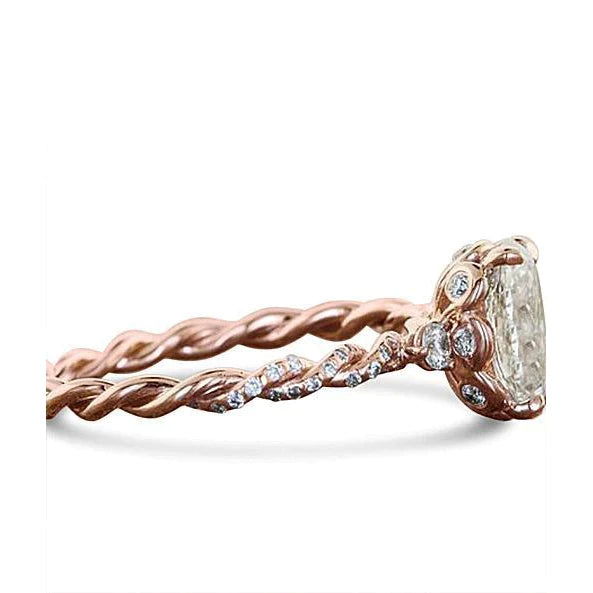 Bague De Réel Diamant Mariage Ovale A Griffes D'aigle Style Corde En Or Rose 14 Carats 2,15 Ct