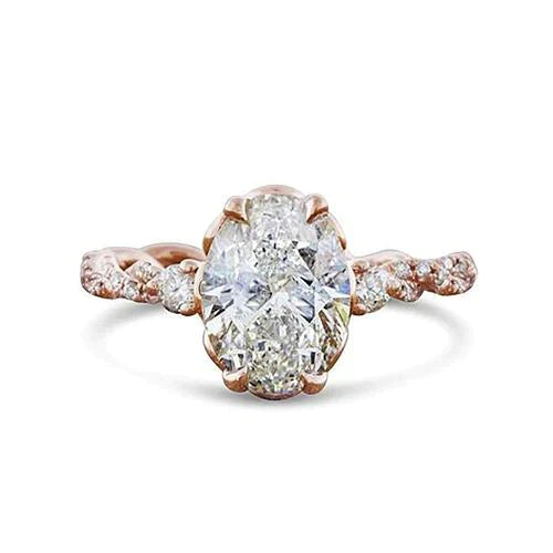 Bague De Réel Diamant Mariage Ovale A Griffes D'aigle Style Corde En Or Rose 14 Carats 2,15 Ct