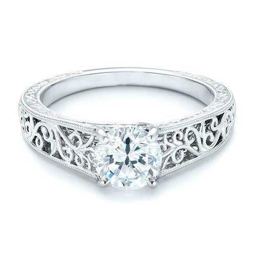 Bague De Style Antique Avec Réel Diamant Solitaire Coupe Ronde De 1.50 Ct