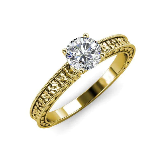 Bague De Style Vintage Avec Réel Diamants Solitaires Ronds De 2 Cts En Or Jaune 14K