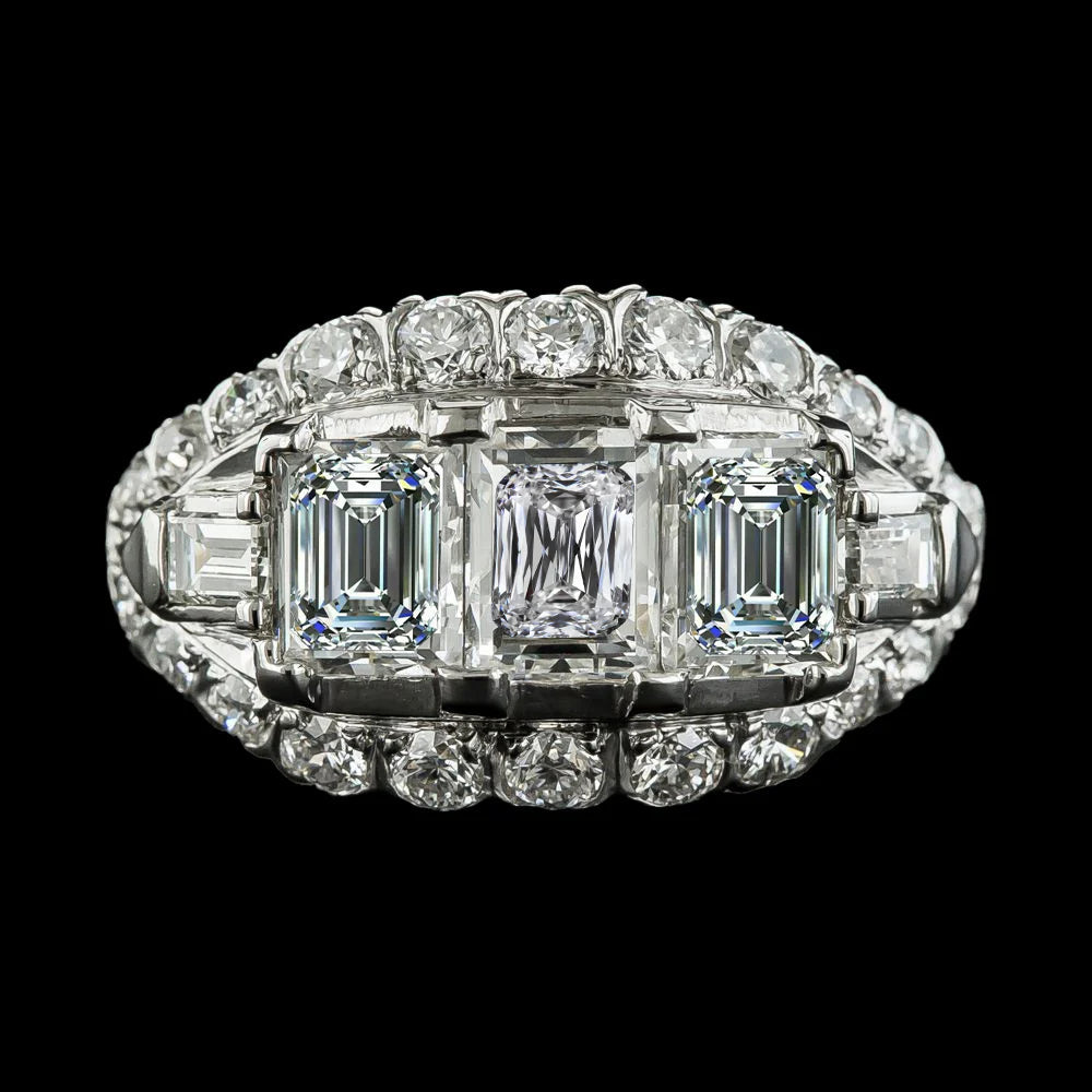 Bague De fiançailles Réel Diamant Baguette Et Emeraude Style Antique 6.75 Carats