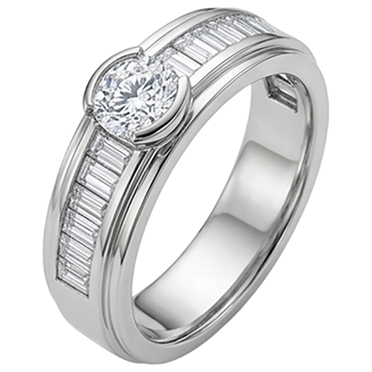 Bague Demi-Biseau Pour Hommes à 1,85 Carats De Diamants Naturels Extraits des Mines ( et non cultivés en laboratoire ) 14K D'Or Blanc