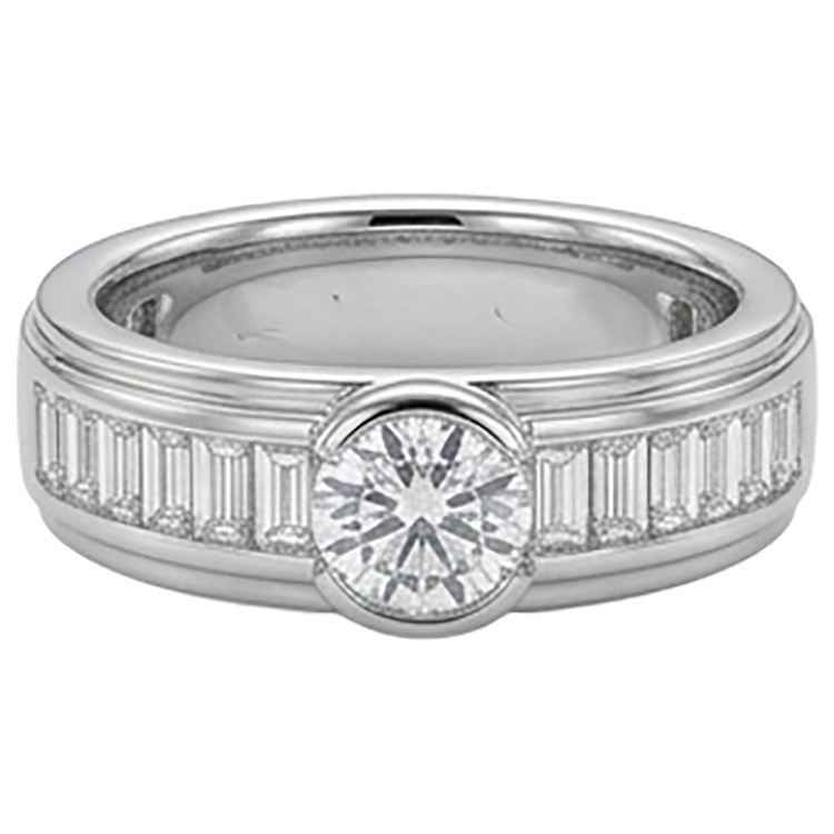Bague Demi-Biseau Pour Hommes à 1,85 Carats De Diamants Naturels Extraits des Mines ( et non cultivés en laboratoire ) 14K D'Or Blanc