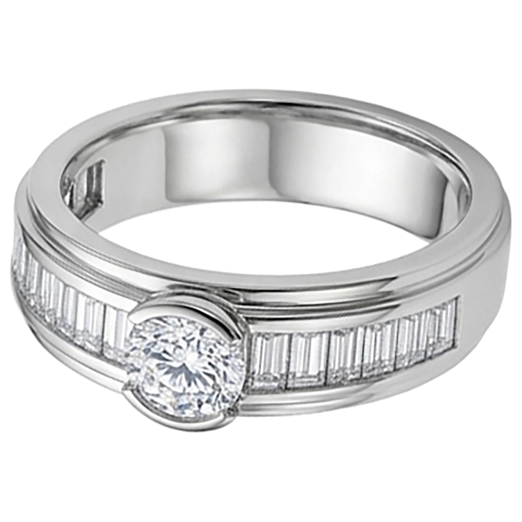 Bague Demi-Biseau Pour Hommes à 1,85 Carats De Diamants Naturels Extraits des Mines ( et non cultivés en laboratoire ) 14K D'Or Blanc