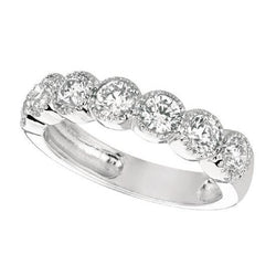 Bague Demi-Eternité Etincelante De 1.40 Carat Avec Réel Diamants Ronds En Or Blanc 14K