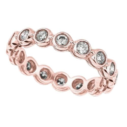 Bague D'éternité En Or Rose Sertie De Lunette Ronde Avec Naturel Diamants 1.60 Carats