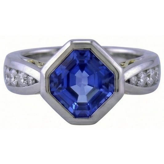 Bague Deux Tons Or Emeraude Tanzanite Diamant Naturels Extraits des Mines ( et non cultivés en laboratoire ) Lunette 3.75 Carats
