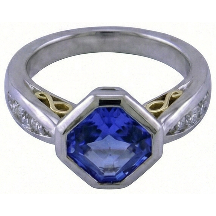 Bague Deux Tons Or Emeraude Tanzanite Diamant Naturels Extraits des Mines ( et non cultivés en laboratoire ) Lunette 3.75 Carats