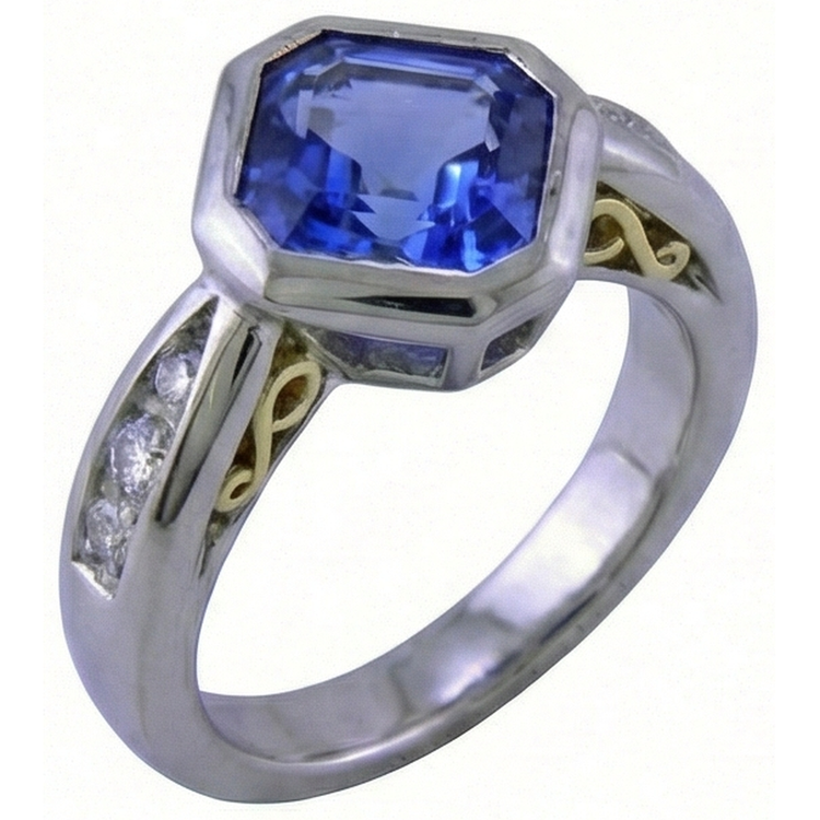 Bague Deux Tons Or Emeraude Tanzanite Diamant Naturels Extraits des Mines ( et non cultivés en laboratoire ) Lunette 3.75 Carats