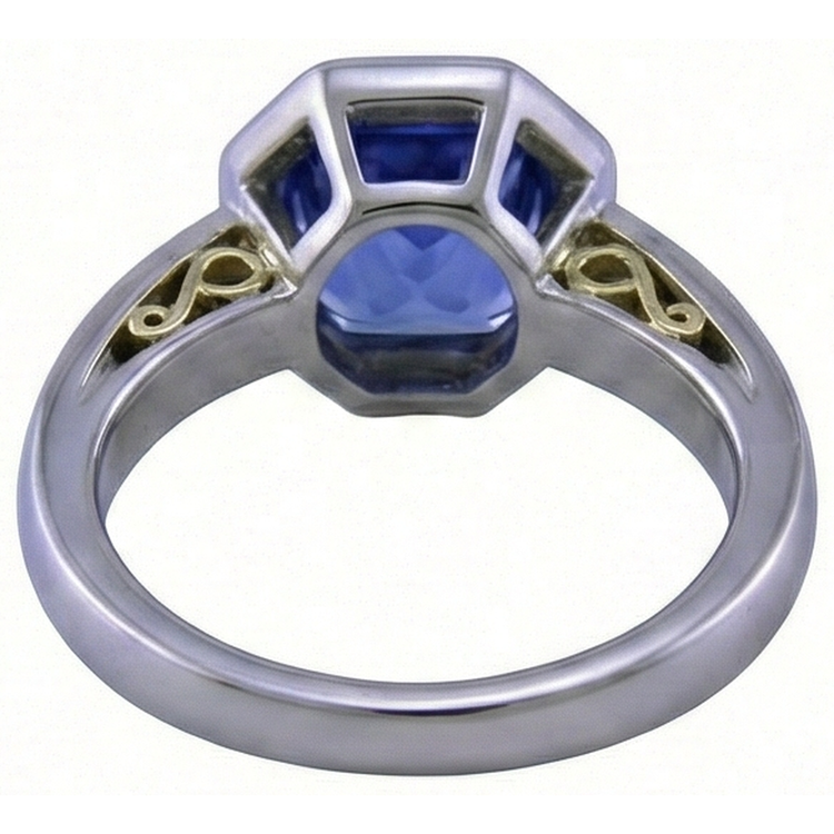 Bague Deux Tons Or Emeraude Tanzanite Diamant Naturels Extraits des Mines ( et non cultivés en laboratoire ) Lunette 3.75 Carats