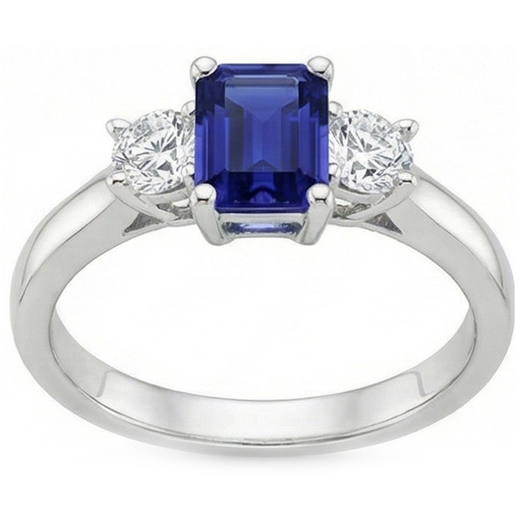 Bague Diamant Naturels Extraits des Mines ( et non cultivés en laboratoire ) 3 Pierres Emeraude Bleu Saphir 2.50 Carats