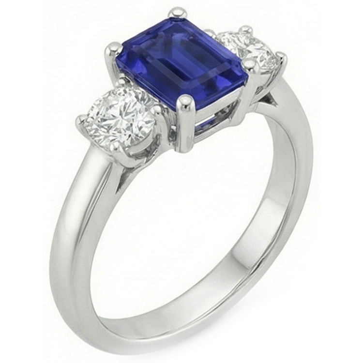 Bague Diamant Naturels Extraits des Mines ( et non cultivés en laboratoire ) 3 Pierres Emeraude Bleu Saphir 2.50 Carats