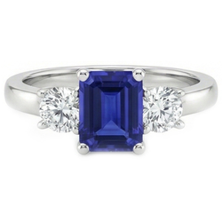 Bague Diamant Naturels Extraits des Mines ( et non cultivés en laboratoire ) 3 Pierres Emeraude Bleu Saphir 2.50 Carats
