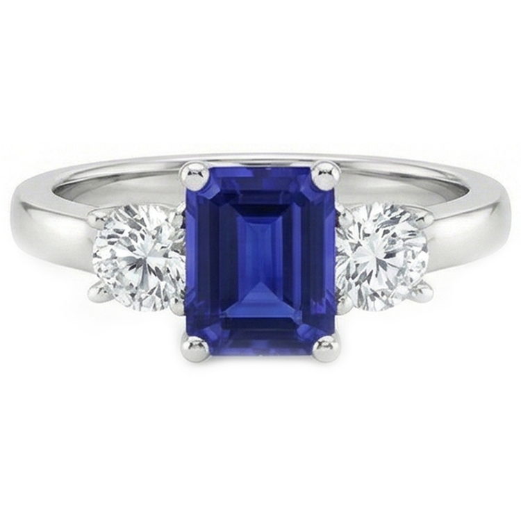 Bague Diamant Naturels Extraits des Mines ( et non cultivés en laboratoire ) 3 Pierres Emeraude Bleu Saphir 2.50 Carats
