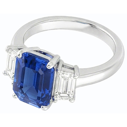 Bague Diamant 3 Pierres Emeraude Ceylan Saphir Or 14K 2 Carats