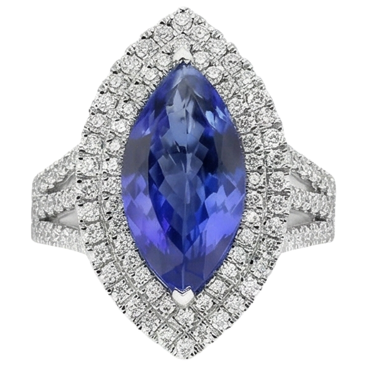 Bague Diamant 6 Ct Avec Pierre Tanzanite Taille Marquise Or Blanc 14K