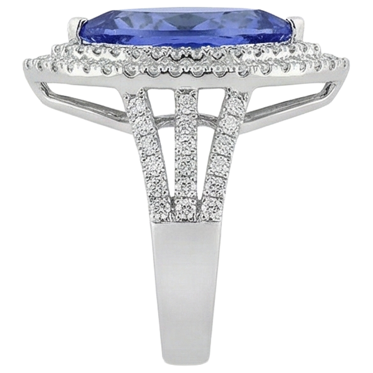 Bague Diamant 6 Ct Avec Pierre Tanzanite Taille Marquise Or Blanc 14K