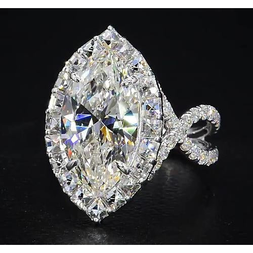 Bague Diamant 7 Carats Marquise Split Tige Halo Or Blanc Bijoux