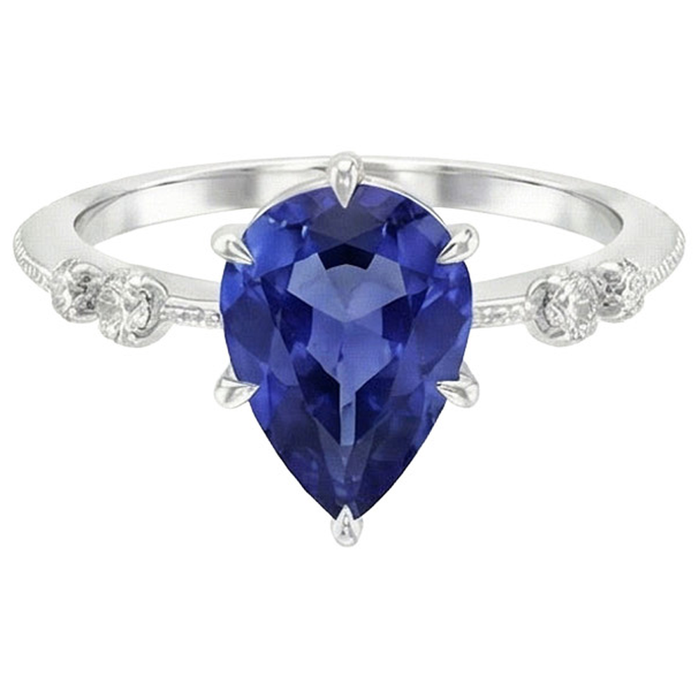 naturel pear diamant 2.50carats bague vue de face