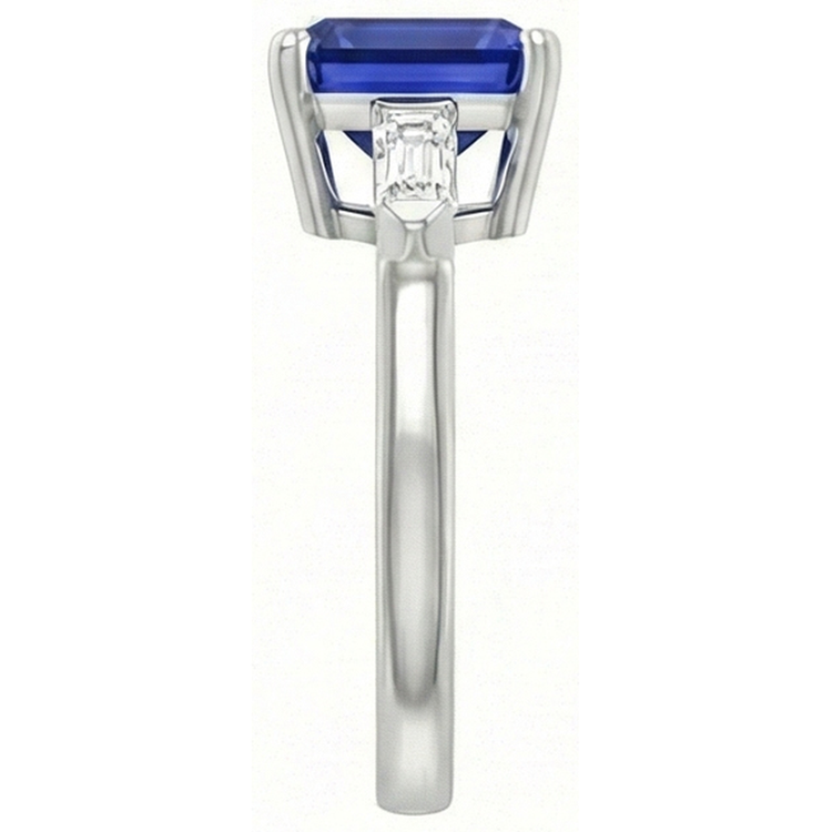Bague Diamant Baguette 3 Pierres Asscher Saphir Bleu Ceylan 4 Carats